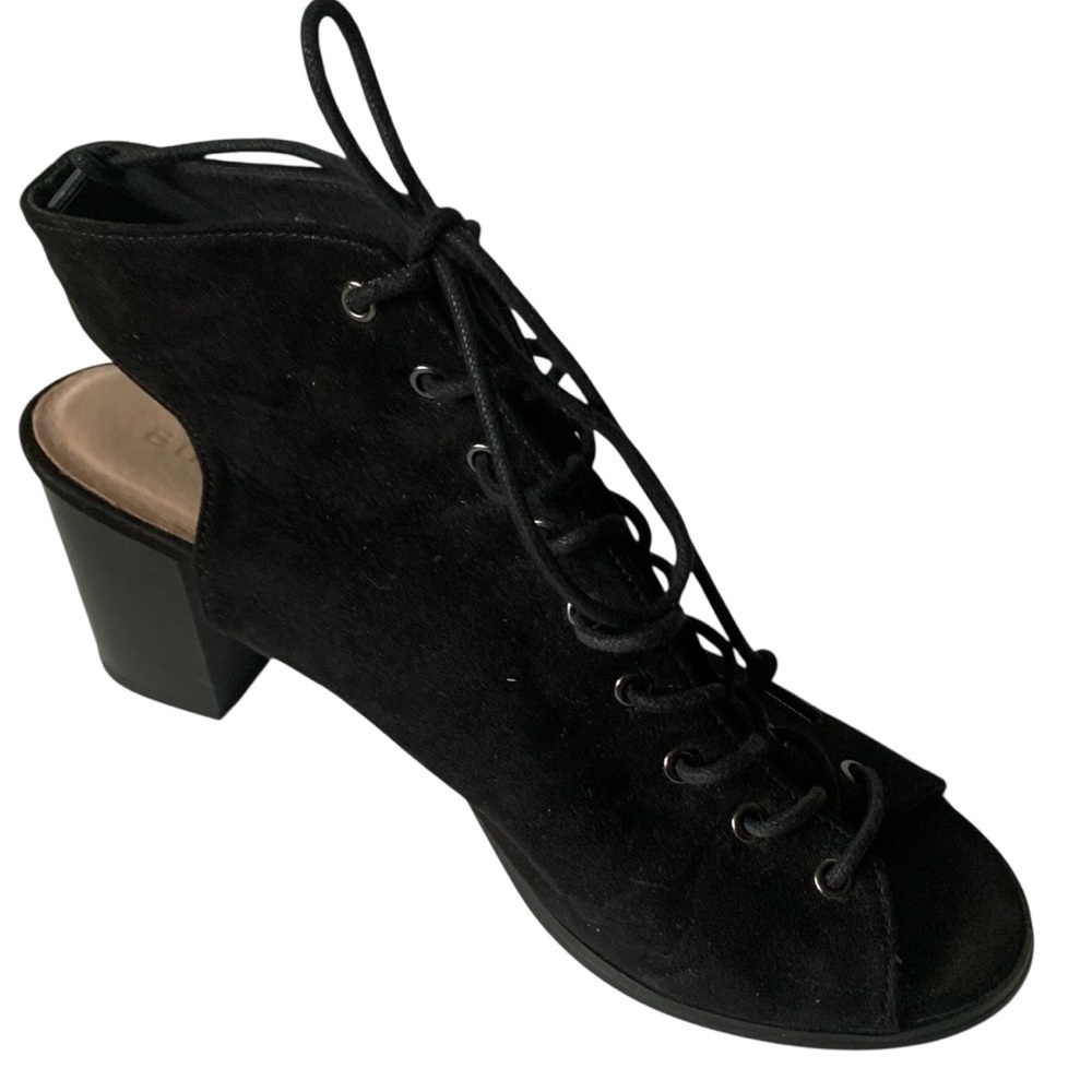 Bianco Sandals Open Toe Bootie Sandal Lace Up Festival Goth Black Block H2” 8